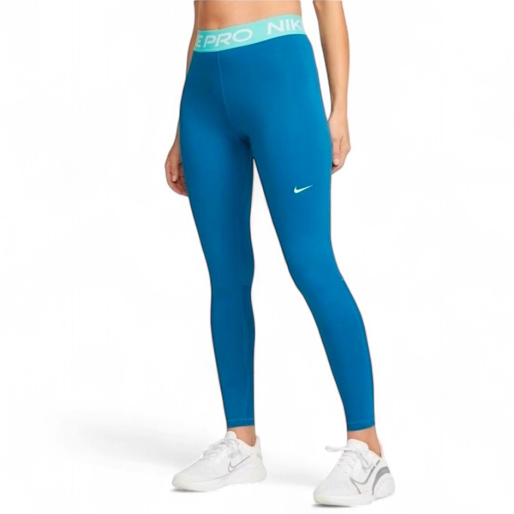 Nike Pro Women’s Mid-Rise Mesh-Paneled Leggings Blue Size Small (4-6)